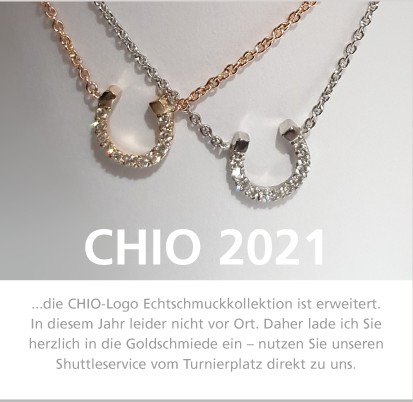 Schmuck Kollektion Hufeisen Ketten mit Anhaenger CHIO 2021 Goldschmiede Magyar